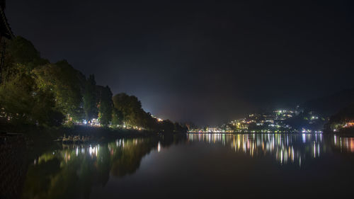 Scenic view of lake against sky at night