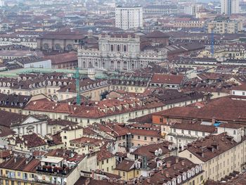 High angle view of buildings in city