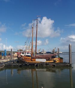 View of fishing boats in harbor