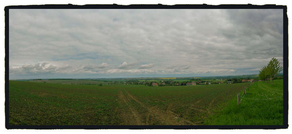 Scenic view of field against cloudy sky