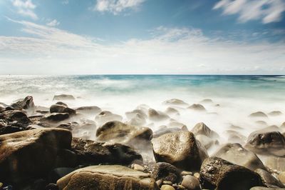 Close-up of beach against sky