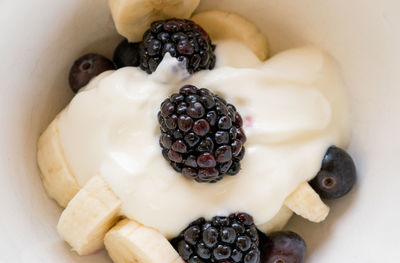 High angle view of fruits in plate