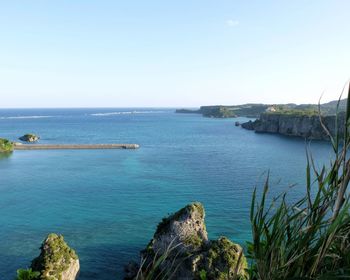 Scenic view of sea against clear sky