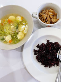 High angle view of meal served on table