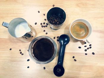 High angle view of coffee cup on table