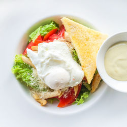 High angle view of food in plate