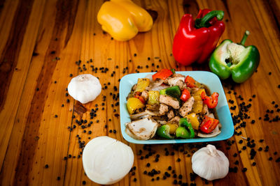 High angle view of vegetables on table