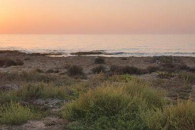 Scenic view of sea against sky during sunset