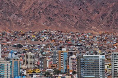 High angle view of buildings in city