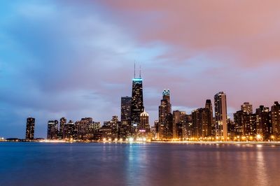 City skyline at dusk