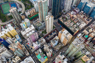 High angle view of buildings in city