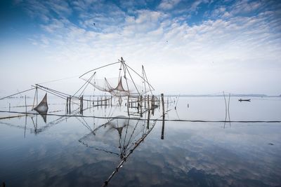 View of fishing net in lake