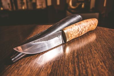Close-up of fork on table