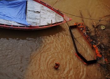 High angle view of boat in water