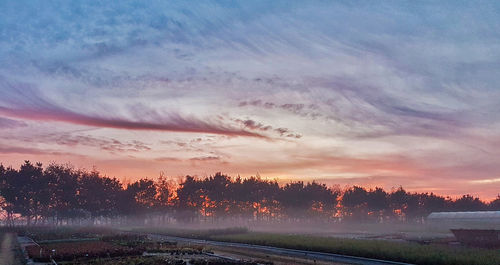 Scenic view of landscape against sky at sunset