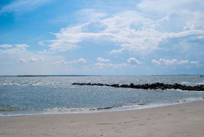 Scenic view of sea against cloudy sky