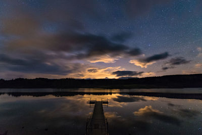 Scenic view of calm lake at sunset