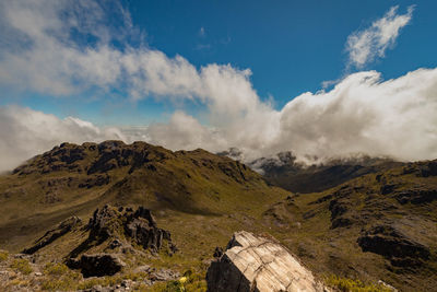 Panoramic view of majestic mountains against sky