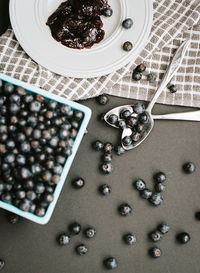 High angle view of fruits in bowl on table