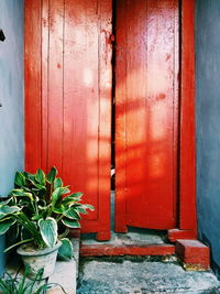 Close-up of red door