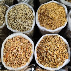 High angle view of spices for sale in market