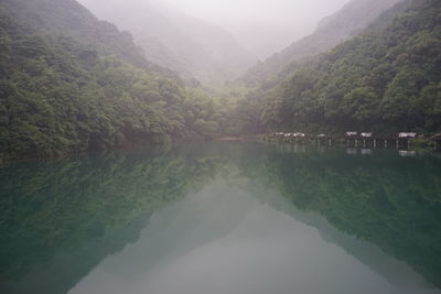 Scenic view of river and mountains