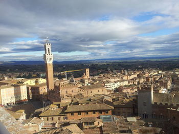 Aerial view of cityscape against sky