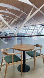 Empty chairs and tables in restaurant