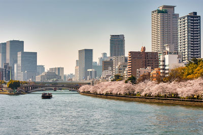 River amidst buildings against clear sky