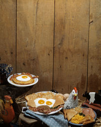 High angle view of breakfast on table