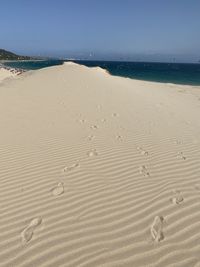 Scenic view of beach against clear sky