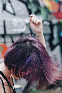 Close-up of woman with dyed hair