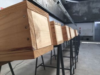 Close-up of empty chairs on table