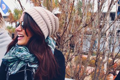 Young woman in park during winter