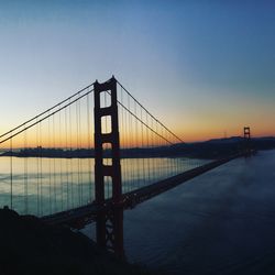View of suspension bridge at sunset