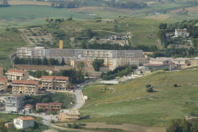 High angle view of buildings in city