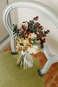High angle view of flowering plant on table
