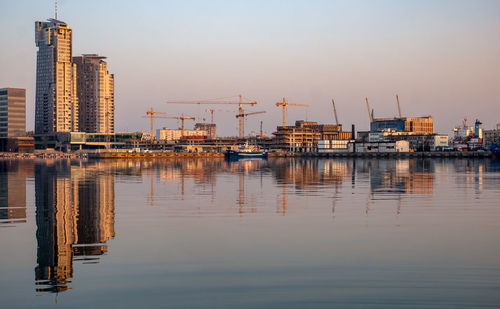 Reflection of buildings in water