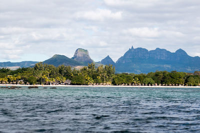 Scenic view of bay against sky