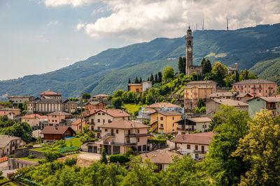 Panoramic overview of calchera-frontale and surrounding area, bergamo province, italy