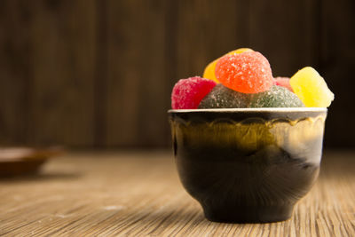 Close-up of orange fruit on table