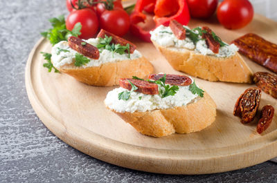 High angle view of food in plate on table