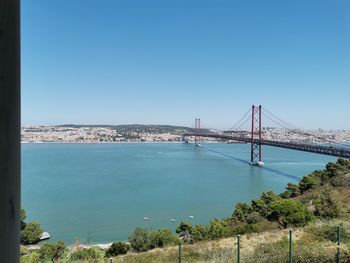 View of suspension bridge over sea