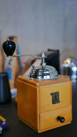 Close-up of wine bottles on table