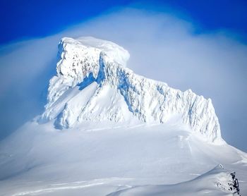 Scenic view of snow covered mountains