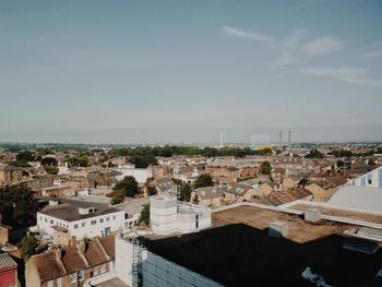 High angle view of townscape against sky