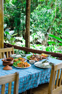 High angle view of food on table