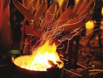 Close-up of bonfire at night