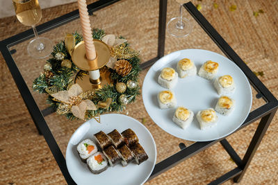 High angle view of food on table