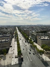 High angle view of avenue des champs Élysées from triumph arch in paris 